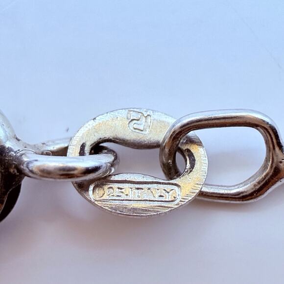 925 Sterling Silver Bar Necklace Pavé Vertical Pendant Italy Box Chain 16” - Picture 7 of 10